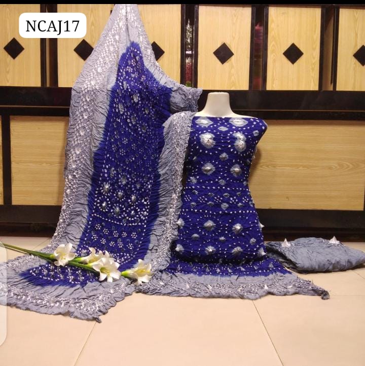 Soft Arabic Linen Fabric Hand Made Chunri Shirt With Linen Chunri Dupatta And Linen Chunri Trouser 3Pc Dress