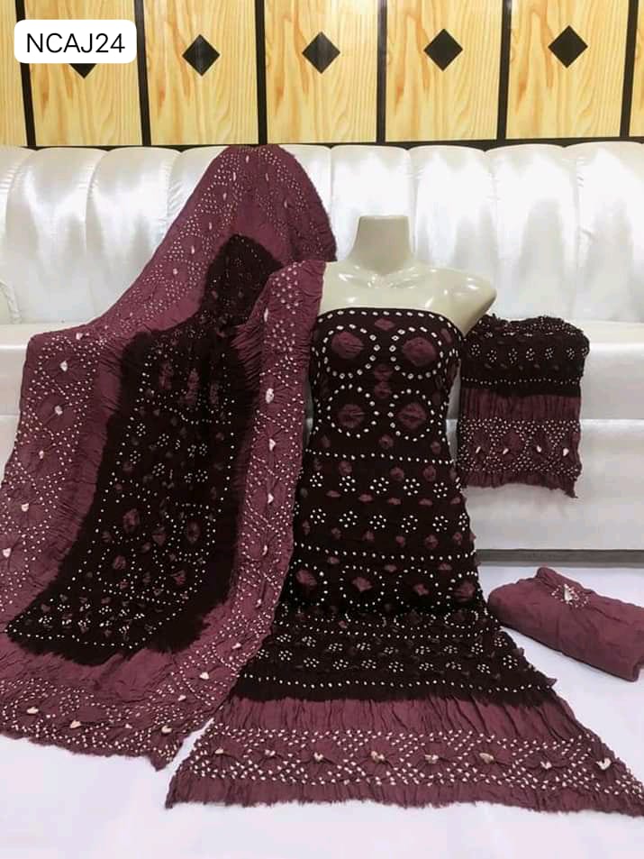 Soft Arabic Linen Fabric Hand Made Chunri Shirt With Linen Chunri Dupatta And Linen Chunri Trouser 3Pc Dress