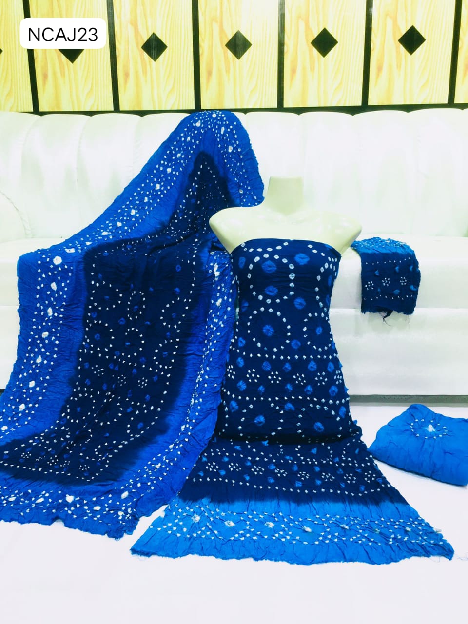 Soft Arabic Linen Fabric Hand Made Chunri Shirt With Linen Chunri Dupatta And Linen Chunri Trouser 3Pc Dress