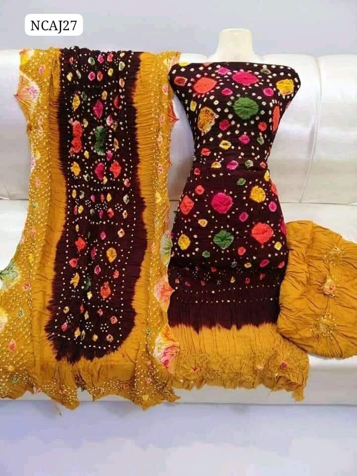 Soft Arabic Linen Fabric Hand Made Chunri Shirt With Linen Chunri Dupatta And Linen Chunri Trouser 3Pc Dress