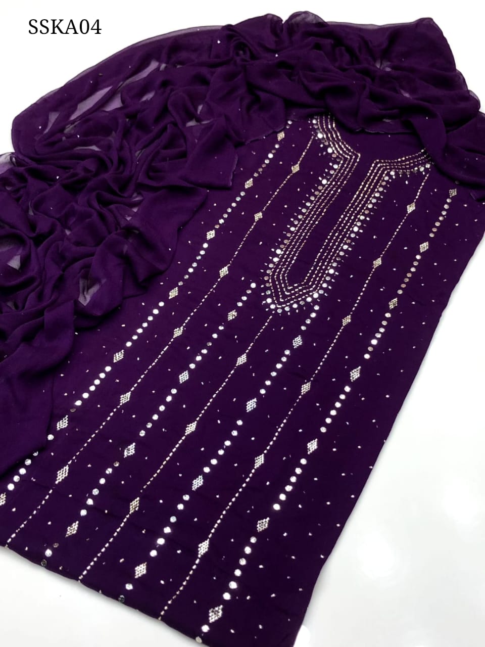 Soft Chiffon Handmade Barfi Mukesh Work Full Shirt Jall With Chtta Dupatta 2Pc Dress
