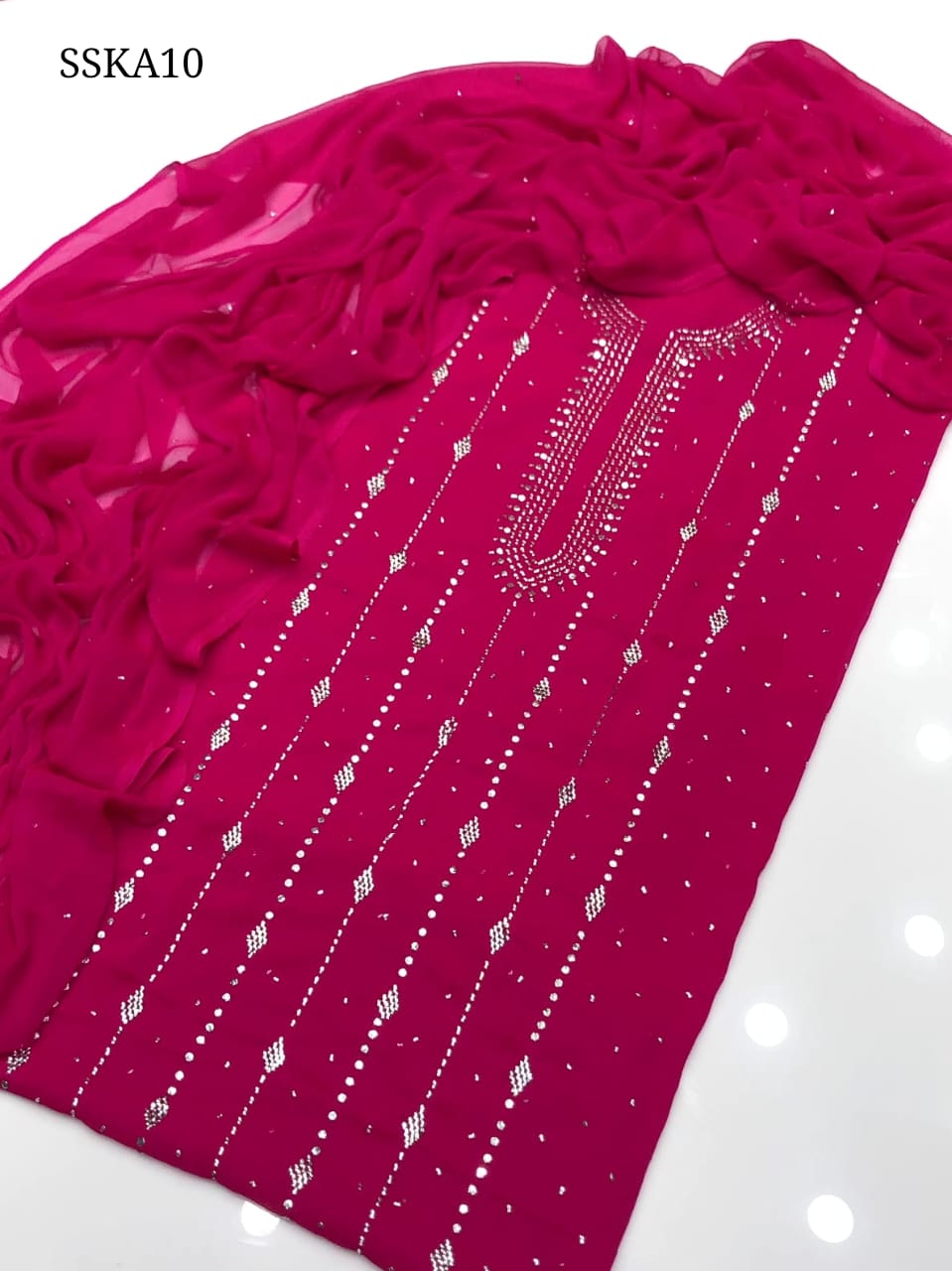 Soft Chiffon Handmade Barfi Mukesh Work Full Shirt Jall With Chtta Dupatta 2Pc Dress