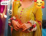 Pure Lawn 100/100 Hande Made Gota Gala Bail Qurta Style Neat Work Shirt With Gota Embroidery Chiffon Crush Tei & Dei Dupatta And Plain Lawn Trouser 3Pc Dress