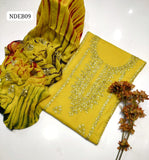Pure Lawn 100/100 Hande Made Gota Gala Bail Qurta Style Neat Work Shirt With Gota Embroidery Chiffon Crush Tei & Dei Dupatta And Plain Lawn Trouser 3Pc Dress