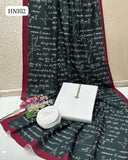 Calligraphy Digital Print original Swiss wail Duppata Along With Kataan Silk Shirt And Trouser 3 Pc Dress With Out Neck Lin