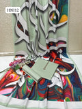 Calligraphy Digital Print original Swiss wail Duppata Along With Kataan Silk Shirt And Trouser 3 Pc Dress With Out Neck Lin