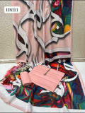 Calligraphy Digital Print original Swiss wail Duppata Along With Kataan Silk Shirt And Trouser 3 Pc Dress With Out Neck Lin