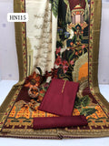 Calligraphy Digital Print original Swiss wail Duppata Along With Kataan Silk Shirt And Trouser 3 Pc Dress With Out Neck Lin