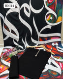 Calligraphy Digital Print original Swiss wail Duppata Along With Kataan Silk Shirt And Trouser 3 Pc Dress With Out Neck Lin