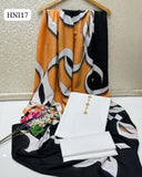 Calligraphy Digital Print original Swiss wail Duppata Along With Kataan Silk Shirt And Trouser 3 Pc Dress With Out Neck Lin