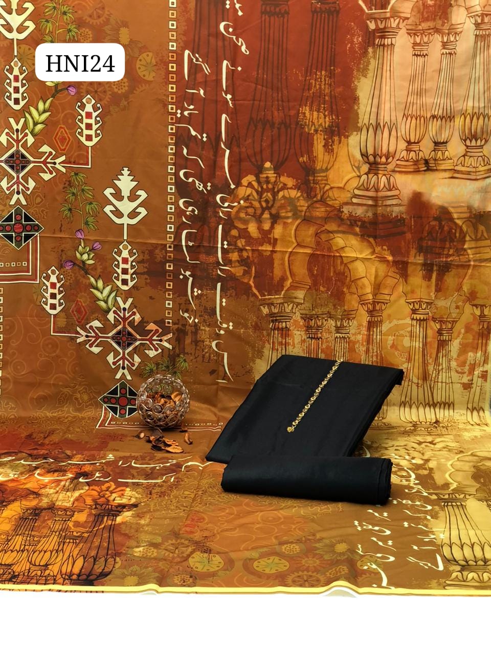 Calligraphy Digital Print original Swiss wail Duppata Along With Kataan Silk Shirt And Trouser 3 Pc Dress With Out Neck Lin