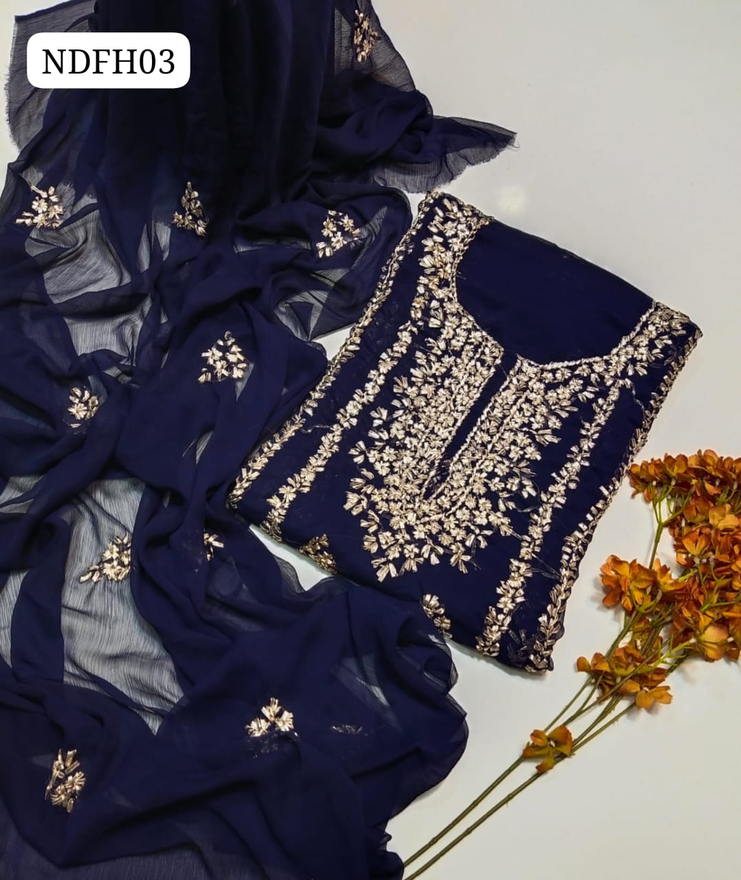  Stuff Soft Bamber Chiffon Beautiful Hand Embroidery Work Shirt With Bamber Chiffon Dupatta 2Pc Dress