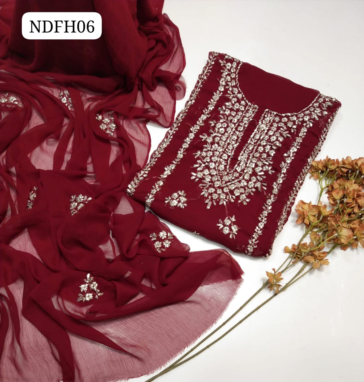  Stuff Soft Bamber Chiffon Beautiful Hand Embroidery Work Shirt With Bamber Chiffon Dupatta 2Pc Dress