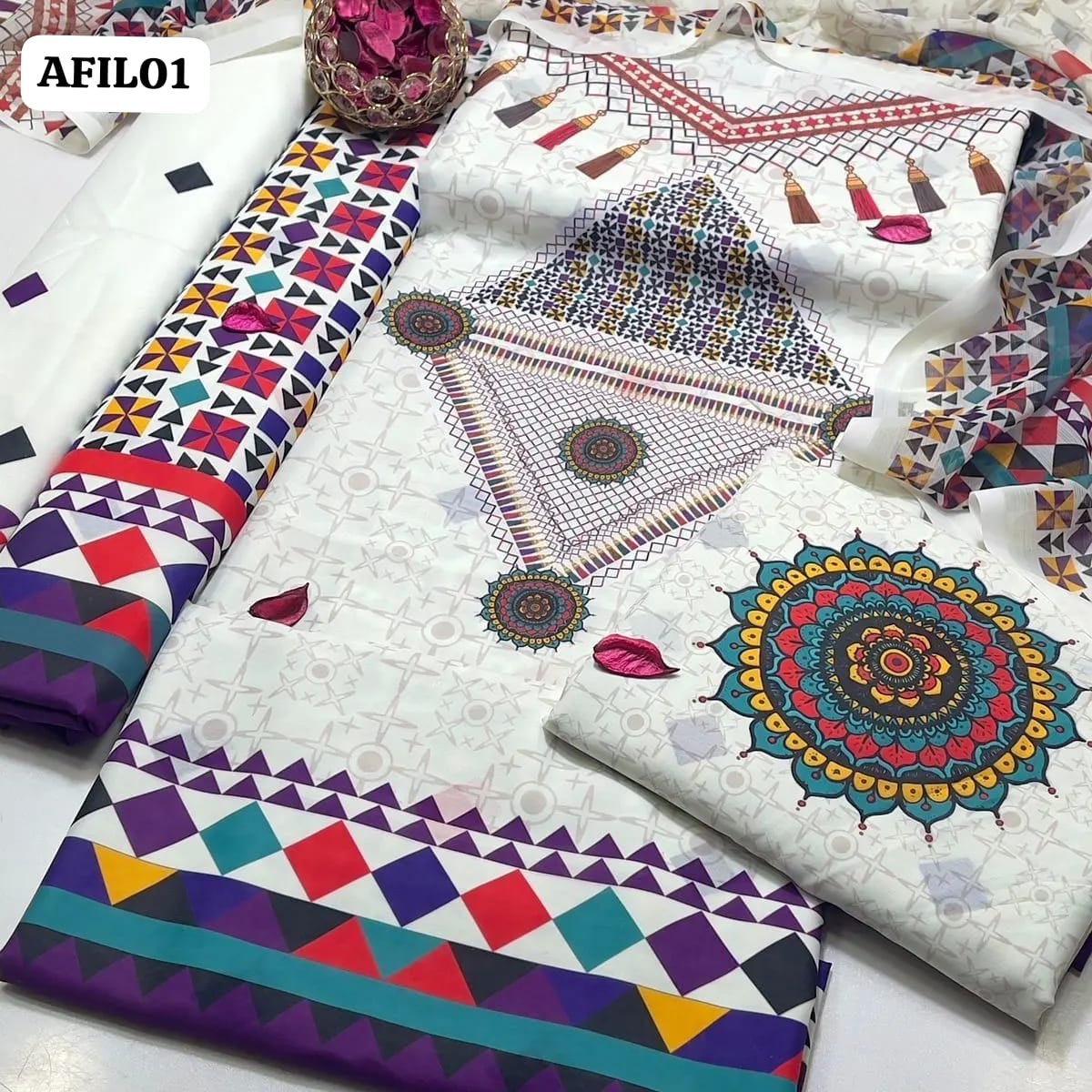 Stuff Viscose  Digital Print Shirt, Printed Trouser Along With Chiffon Printed Dupatta 3pcs Dress