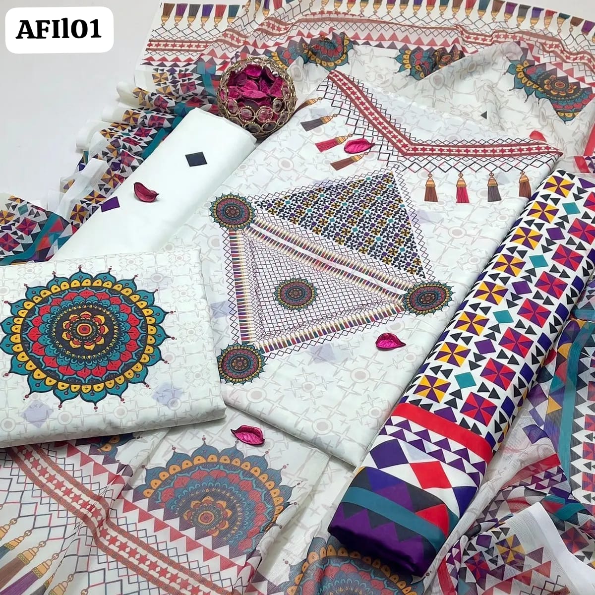 Stuff Viscose  Digital Print Shirt, Printed Trouser Along With Chiffon Printed Dupatta 3pcs Dress