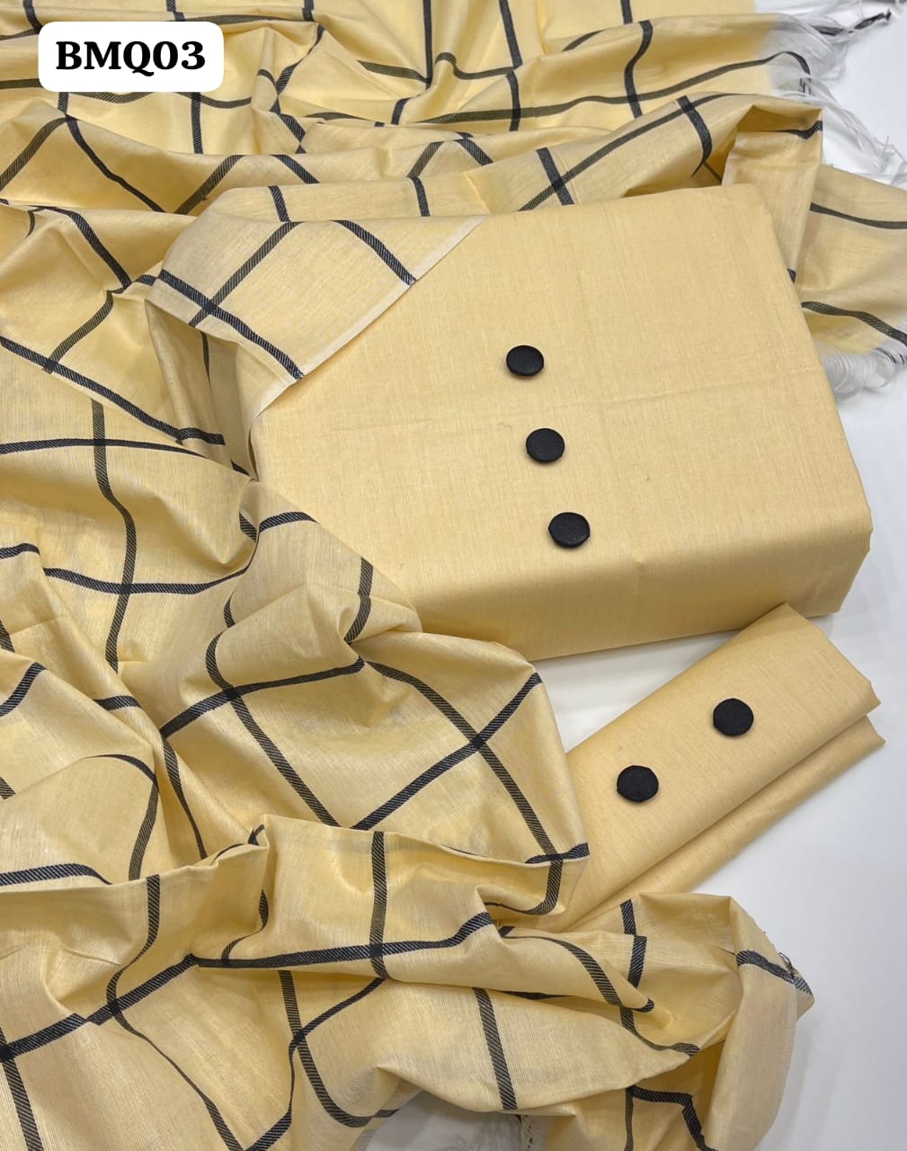 Stuff Khaadi Khaddar Plain Shirt And Plain Trouser with Self Lining Check Jaal Shawl 3PC Dress