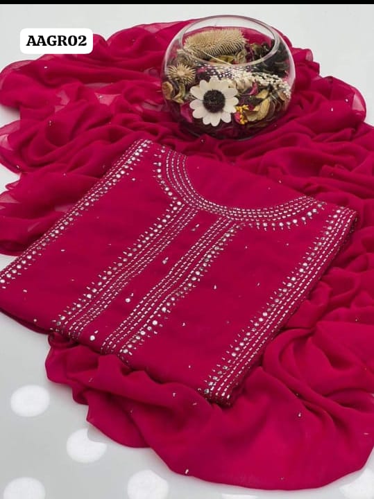 Stuff Soft Bhimber Chiffon Mukesh Kamdani Gala Front Heavy Work & Sleeves Mukesh Work And Bhamber Chiffon Dupatta 2PC Dress