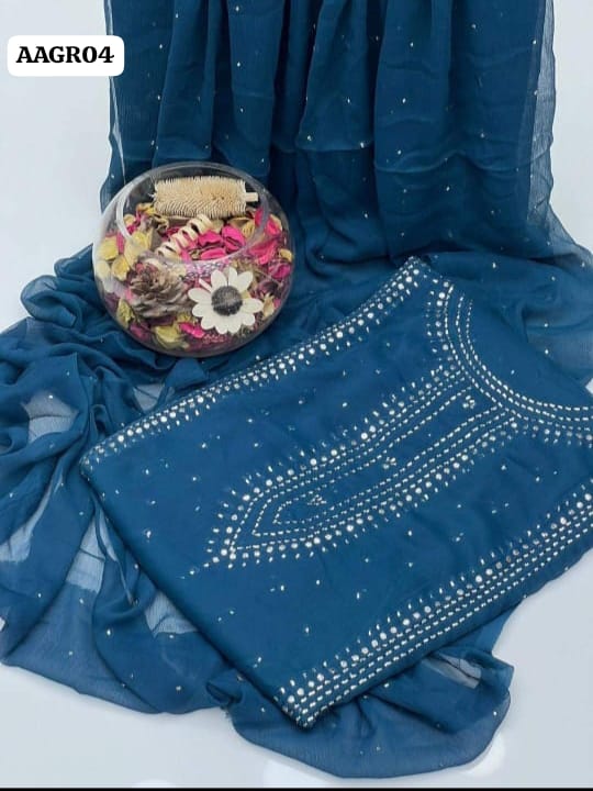 Stuff Soft Bhimber Chiffon Mukesh Kamdani Gala Front Heavy Work & Sleeves Mukesh Work And Bhamber Chiffon Dupatta 2PC Dress