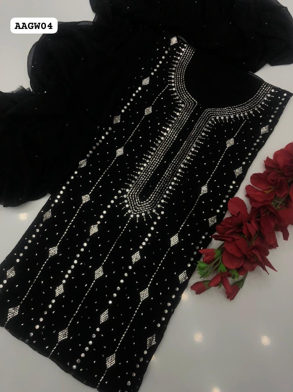Stuff Soft Bhimber Chiffon Mukesh Kamdani Gala Fromt Heavy Work Shirt And Sleeves Mukesh Work With Bamber Chiffon Dupatta 2PC Dress