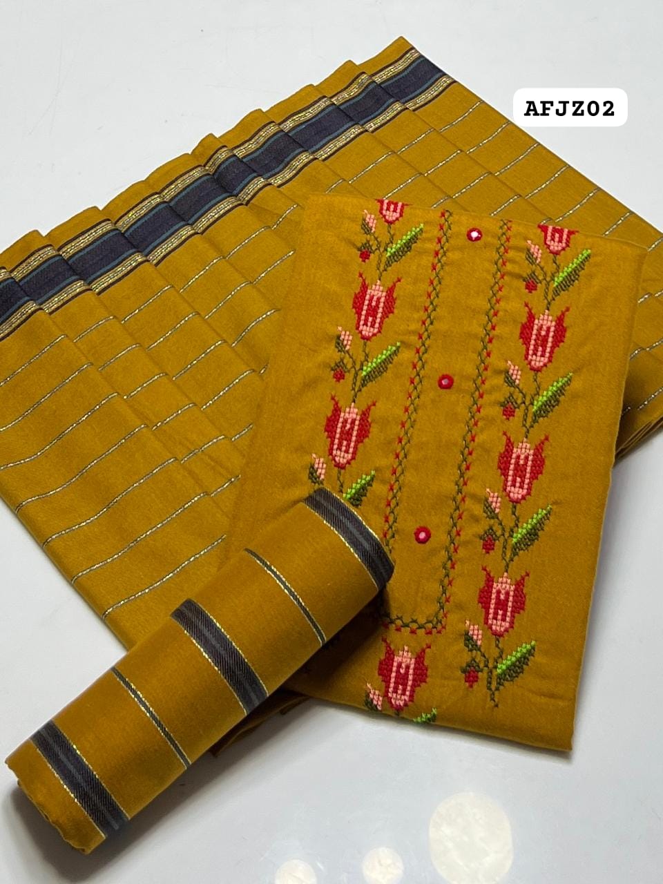 Stuff Soft Wool Marina Crossstitch Gala Front Boti Jaal Shirt, Self Trouser Along With Soft Wool Marina Shawl,s  3pcs Dress