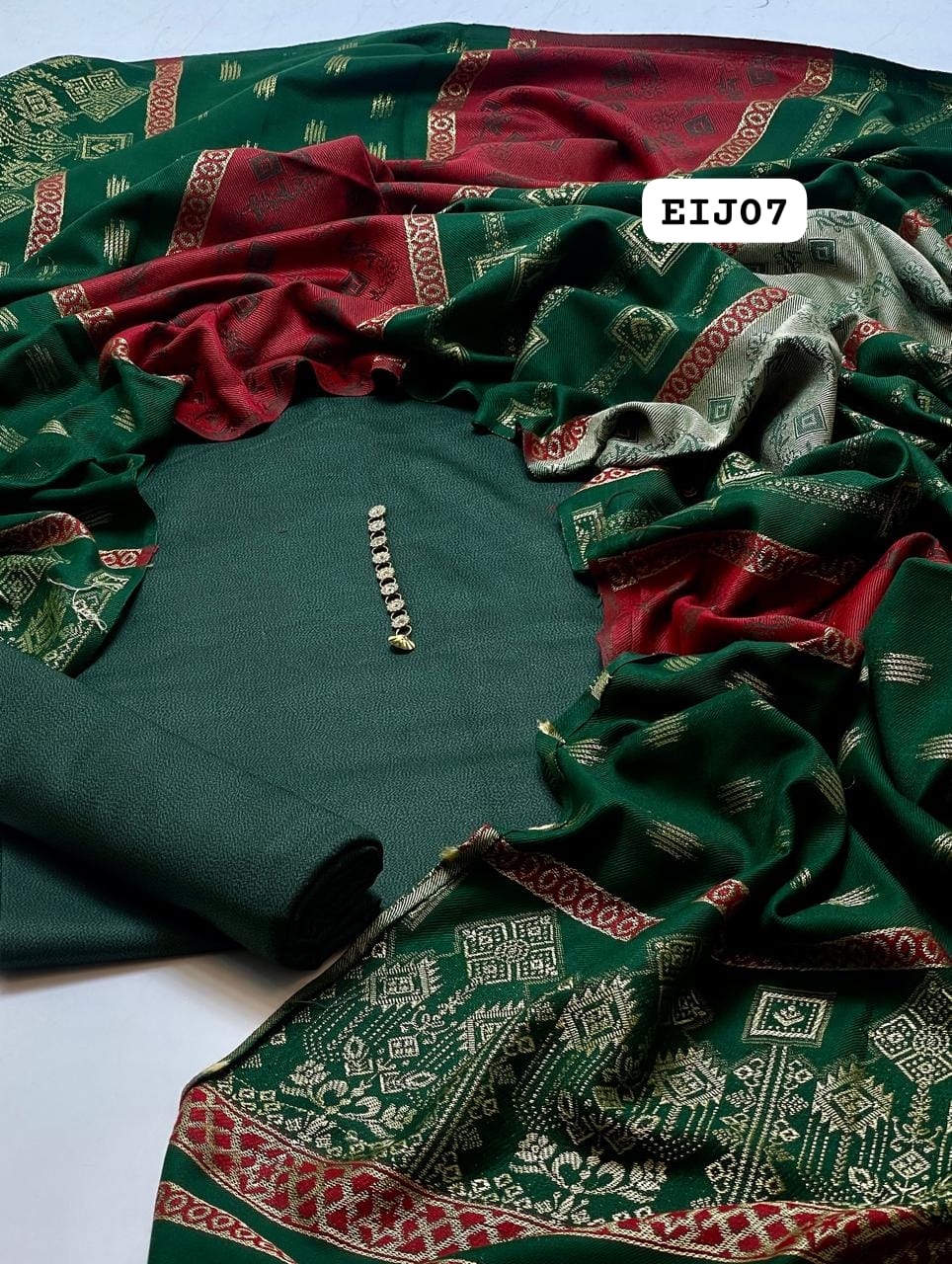 Stuff Pure Soft Dhanak Shirt And Plain Trouser WIth Jacquard Velvet Pure Pashmina Heavy Zari Work Shawl 3PC Dress