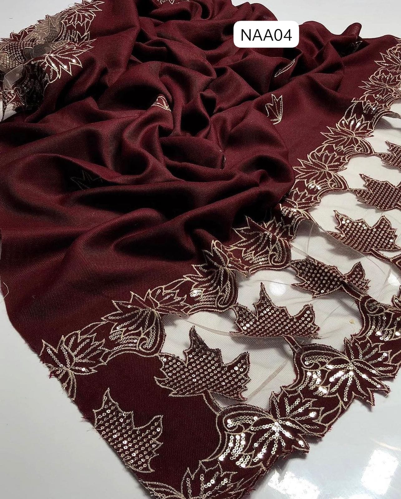 Stuff Pashmina Elegant And Beautiful Sequence Embroidery +Cut work   Light weight shwal