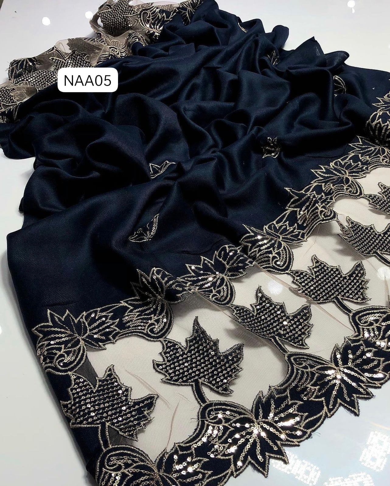 Stuff Pashmina Elegant And Beautiful Sequence Embroidery +Cut work   Light weight shwal