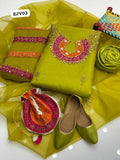 Stuff Organza Multi pplic Tilla Aari Beads Embroidery Shirt And Organza Boti Dupatta With Kattan SIlk Trouser 3PC Dress