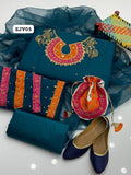 Stuff Organza Multi pplic Tilla Aari Beads Embroidery Shirt And Organza Boti Dupatta With Kattan SIlk Trouser 3PC Dress