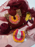 Stuff Organza Multi pplic Tilla Aari Beads Embroidery Shirt And Organza Boti Dupatta With Kattan SIlk Trouser 3PC Dress