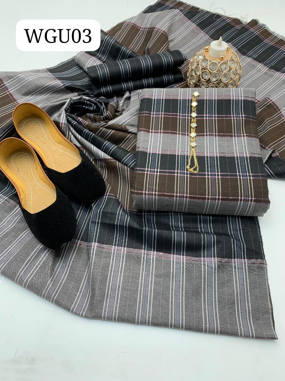 Multani Check cotton Shirt   With Check Cotton Lining Dupatta  And lining Trouser