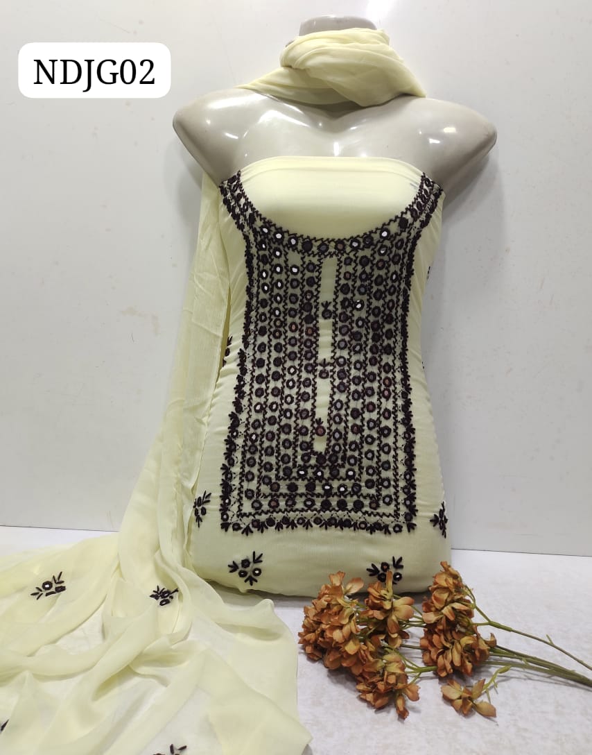 Stuff Soft Bamber Chiffon Karinkle Handmade Balochi Mirror Gala Work Shirt And Chiffon Dupatta 2PC Dress