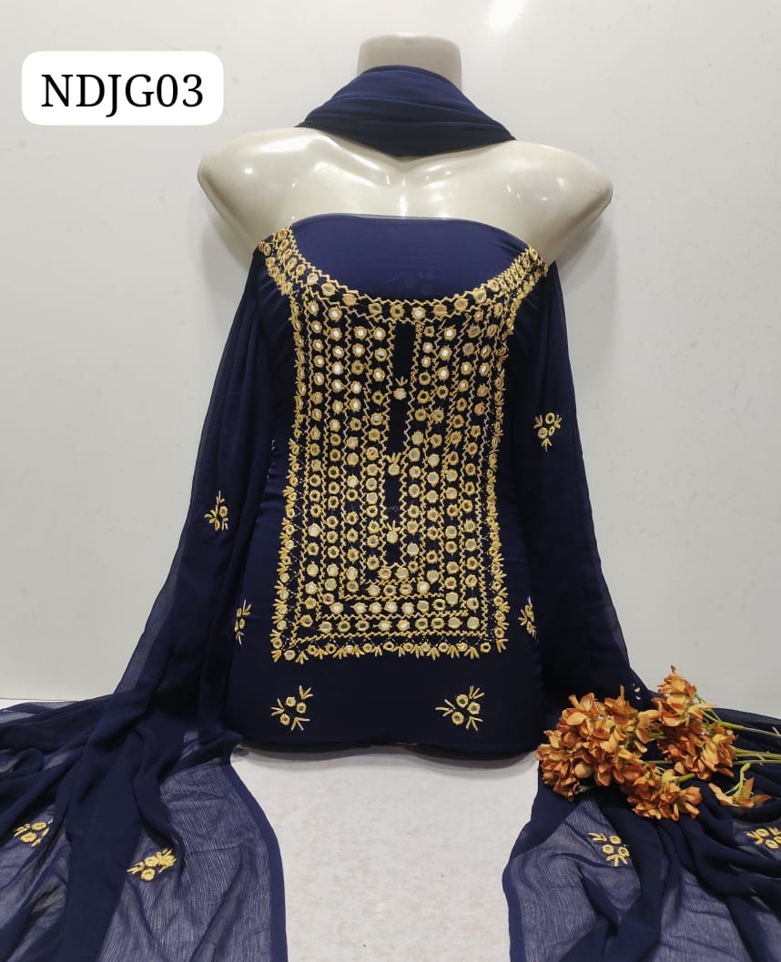 Stuff Soft Bamber Chiffon Karinkle Handmade Balochi Mirror Gala Work Shirt And Chiffon Dupatta 2PC Dress