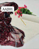 Stuff Cotton Chicken Kari Embroidery Shirt And Trouser With Traditiional Ajrak Chiffon Dupatta 3PC Dress