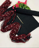 Stuff Cotton Chicken Kari Embroidery Shirt And Trouser With Traditiional Ajrak Chiffon Dupatta 3PC Dress