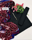 Stuff Cotton Chicken Kari Embroidery Shirt And Trouser With Traditiional Ajrak Chiffon Dupatta 3PC Dress