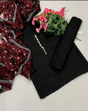 Stuff Cotton Chicken Kari Embroidery Shirt And Trouser With Traditiional Ajrak Chiffon Dupatta 3PC Dress