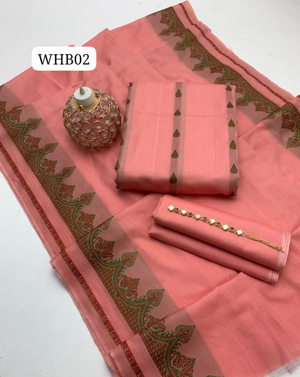 Stuff Lawn Jacquard Brosha Work Shirt ANd Plain Trouser WIth 2 Side Jacquard Border Dupatta 3PC Dress