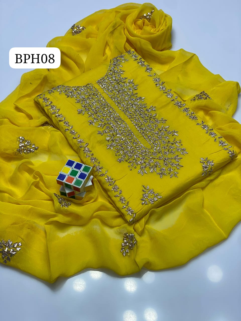 Stuff Lawn GTM Bareeza lawn LCD Gotta Panel Embroidery Shirt And Chifon LCD Gotta WPrk Dupatta With Plain Trouser 3PC Dress