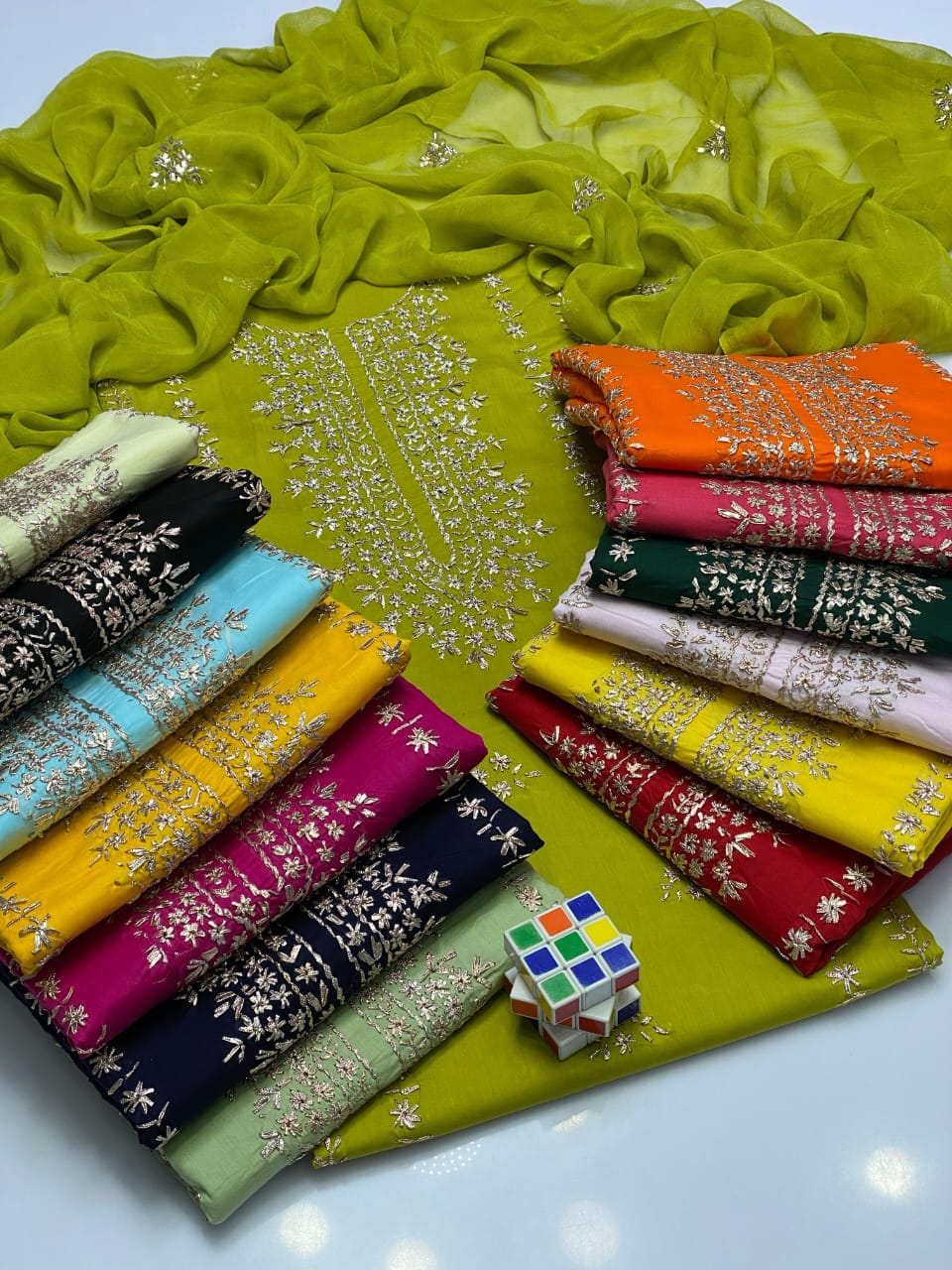 Stuff Lawn GTM Bareeza lawn LCD Gotta Panel Embroidery Shirt And Chifon LCD Gotta WPrk Dupatta With Plain Trouser 3PC Dress
