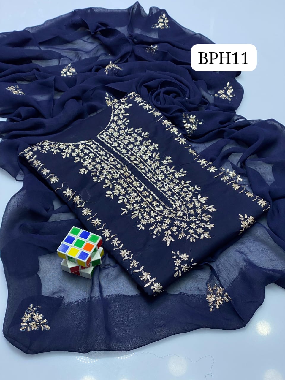 Stuff Lawn GTM Bareeza lawn LCD Gotta Panel Embroidery Shirt And Chifon LCD Gotta WPrk Dupatta With Plain Trouser 3PC Dress