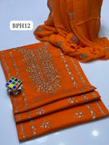 Stuff Lawn GTM Bareeza lawn LCD Gotta Panel Embroidery Shirt And Chifon LCD Gotta WPrk Dupatta With Plain Trouser 3PC Dress