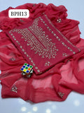 Stuff Lawn GTM Bareeza lawn LCD Gotta Panel Embroidery Shirt And Chifon LCD Gotta WPrk Dupatta With Plain Trouser 3PC Dress