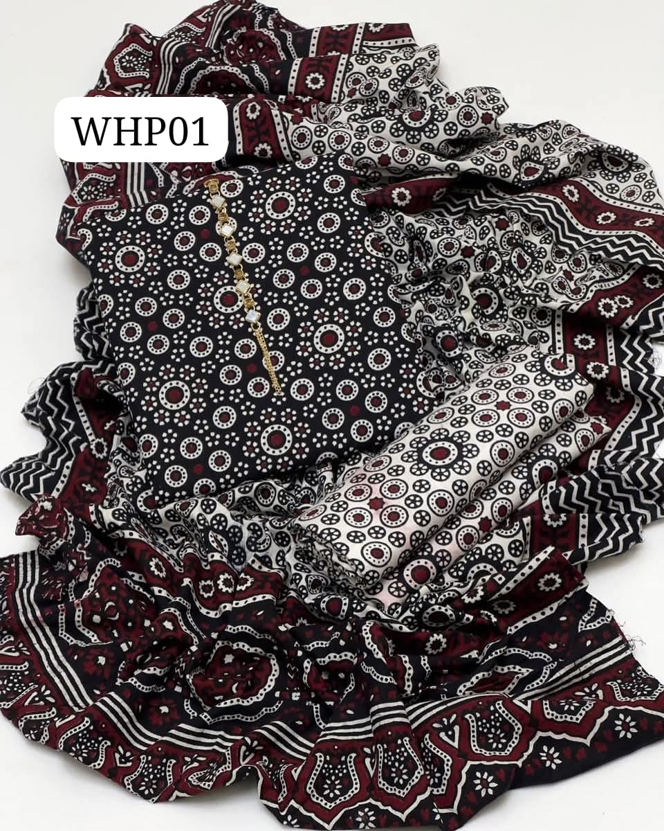 Stuff Pure Cotton Ajrak Print Shirt And mAtching Trouser WIth Traditional Ajrak Dupatta 3PC Dress