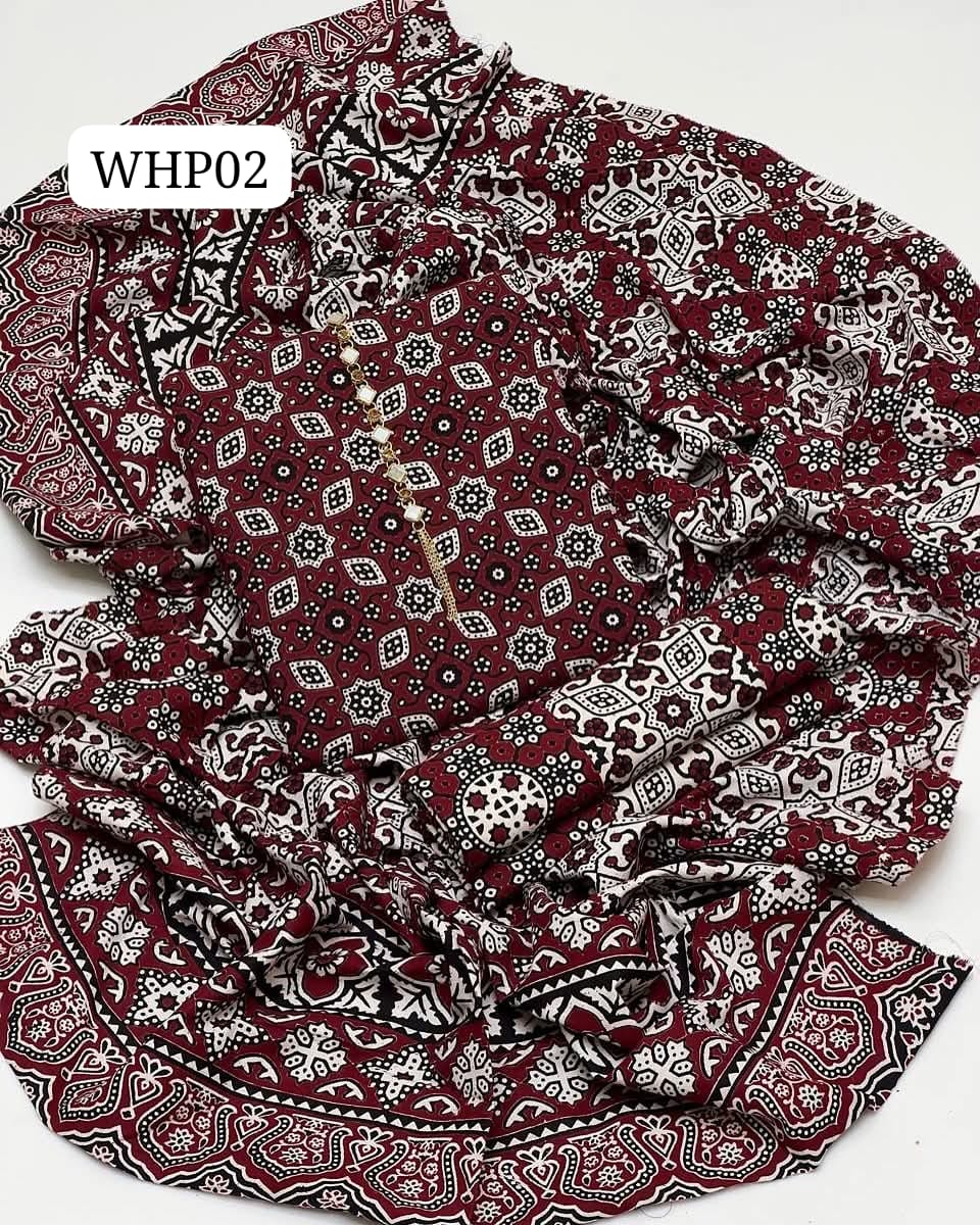 Stuff Pure Cotton Ajrak Print Shirt And mAtching Trouser WIth Traditional Ajrak Dupatta 3PC Dress