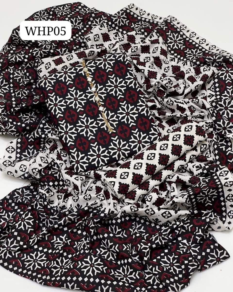 Stuff Pure Cotton Ajrak Print Shirt And mAtching Trouser WIth Traditional Ajrak Dupatta 3PC Dress