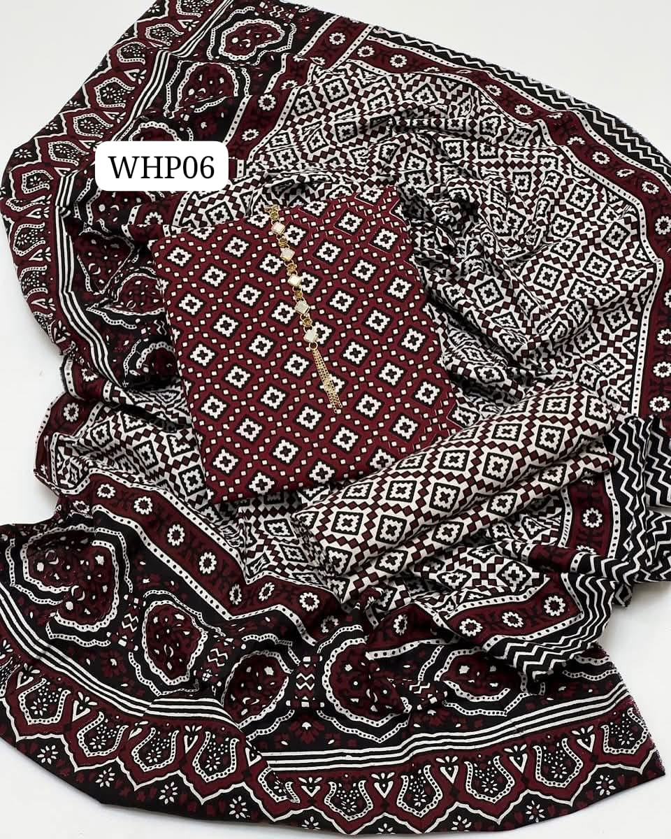 Stuff Pure Cotton Ajrak Print Shirt And mAtching Trouser WIth Traditional Ajrak Dupatta 3PC Dress