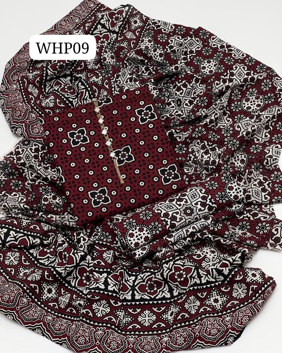 Stuff Pure Cotton Ajrak Print Shirt And mAtching Trouser WIth Traditional Ajrak Dupatta 3PC Dress