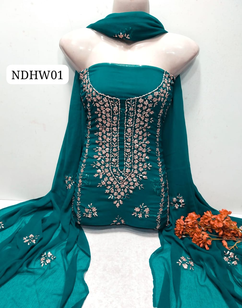 Stuff Soft Bamber Chiffon Handmade LCD Gotta Work Shirt And Dupatta 2PC Dress