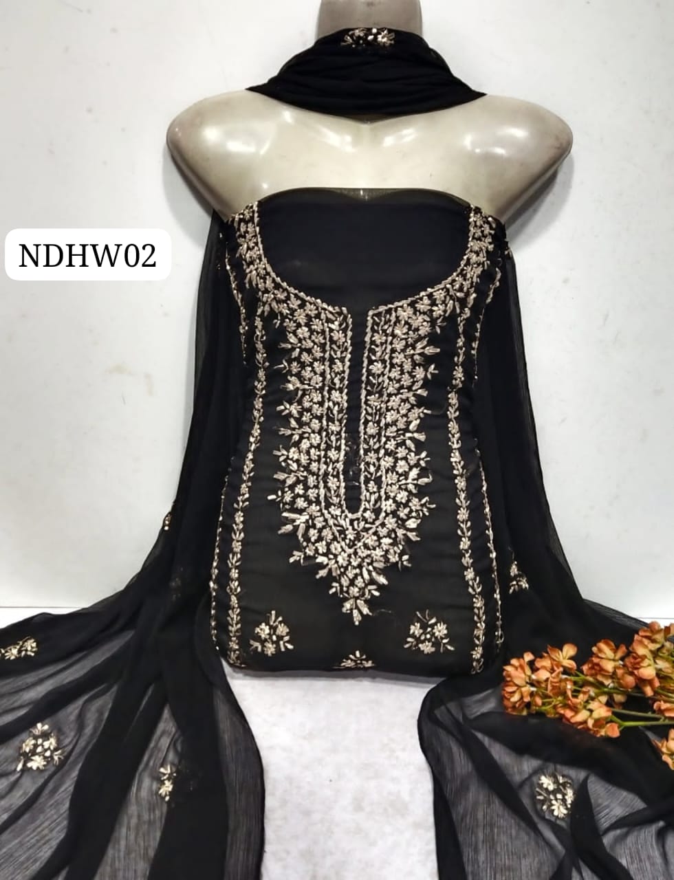 Stuff Soft Bamber Chiffon Handmade LCD Gotta Work Shirt And Dupatta 2PC Dress